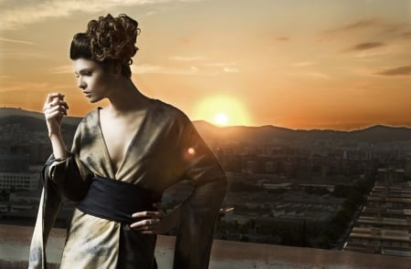 Sunset - woman, beauty, sunset, model