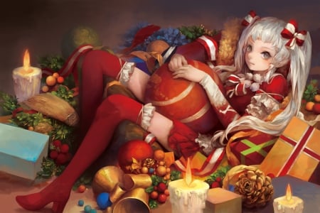 Christmas - art, girl, malu, red, manga, christmas