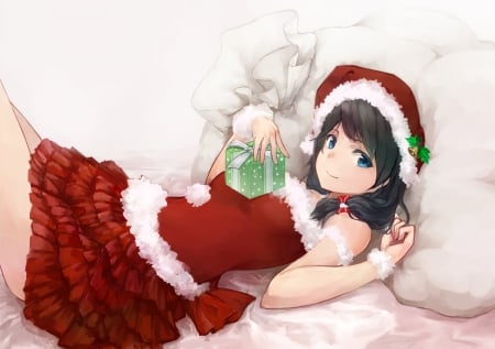 Anime girl - girl, hat, yashigaras, christmas, white, santa, red, anime, manga