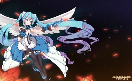 Miku - pretty, vocaloid, miku, beautiful, wings, dress, angel