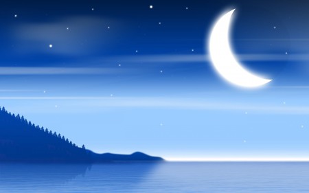 Magic Moon - moon, coast, island, ocean, stars, sky