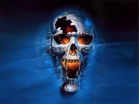 skull - skull, dark, blue, horror, skulls, vampire, fantasy