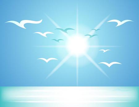 Sun - sky, water, sun, abstract, birds