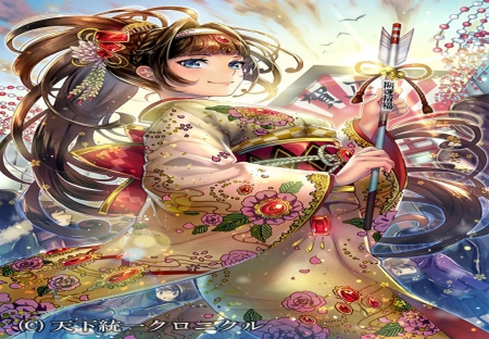 Pure Arrow - japan, girl, long hair, kimono, japanese, orginal, arrow