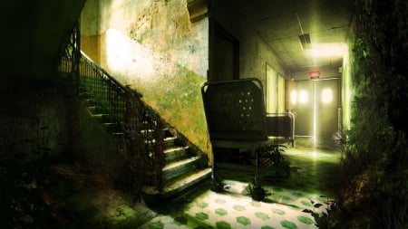 Hos-pital - death, lifted, hallway, doors, green