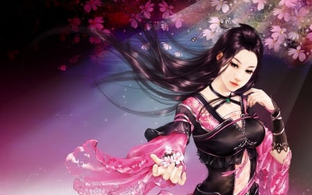 zhang - girl, china, flower, art