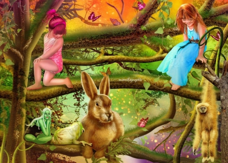 Lesbranchesenchantees - rabbit, children, fantasy, art