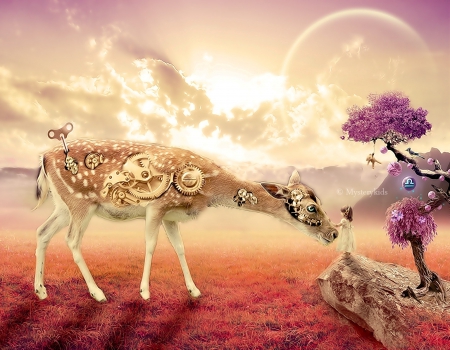 Autumn  Goodbye - girl, fantasy, deer, art