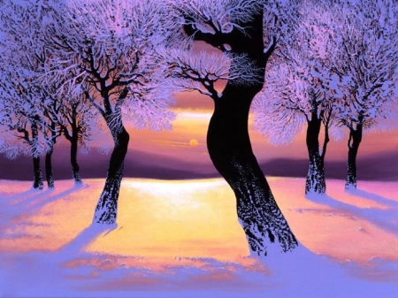 ★The Colors of Winter★ - winter, beautiful, paintings, snow, dry trees, colors, lovely, xmas and new year, nature, love four seasons