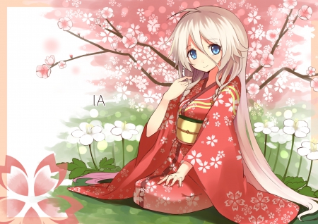 Pink Blossom - pretty, anime, vocaloid, kawaii, female, cherry, blossom, pink, long hair, nice, pink hair, anime girl, sakura, cherry blossom, beautiful, girl, beauty, kimono, lovely, sakura blossom, sweet, flower, yukata, flora, ia, cute, adorable, floral, vocaloids