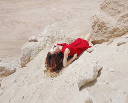 Woman in Red - sands, red, woman, model