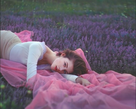 Beauty - flowers, lying, woman, beauty