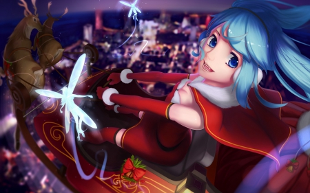 Merry Christmas! - craciun, girl, fantasy, christmas, wei ji, hatsune, reindeer, red, blue, anime, miku, manga