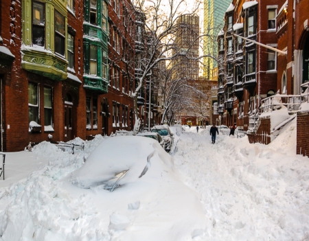 Side Street in Boston after Heavy Snow - nature, cityscapes, snow, winter, boston