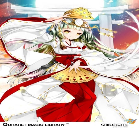 Miko - fan, girl, dance, japanese, cg, miko, japan, game, card, oriental