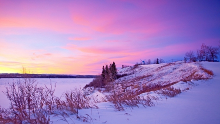 Winter Sunset - nature, snow, winter, sunsets, landscapes