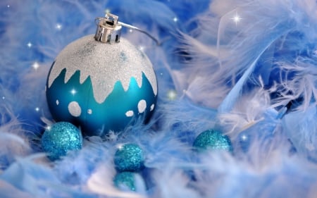 Blue Christmas - christmas, globe, decoration, blue, ball, feather