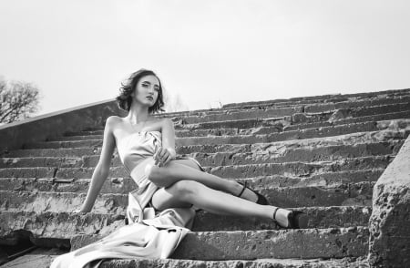 * - stairs, woman, model, dress