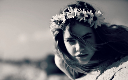 Barbara Palvin - black, white, Barbara Palvin, blue, woman, model, flower