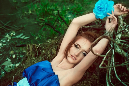 In Blue - woman, model, blue, dress