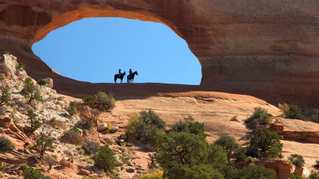 Cowgirls in the Canyons - horses, cowgirl, rocks, canyons