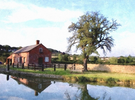 house by a lake - lake, cool, field, fun, house, nature