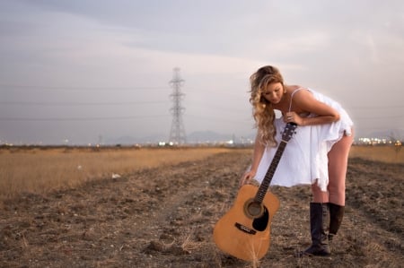 road cowgirl - road, cowgirl, guitar, boots