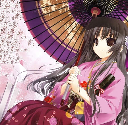 Kimono girl - pretty, cute, kimono, girl, umbrella