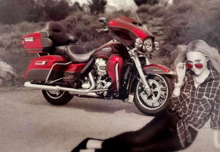 Yep, it's my red Harley - motorbike, girl, red, harley