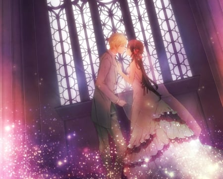 â™¡ Love is ... - nice, beauty, lover, female, magic, anime girl, gorgeous, pretty, anime, romance, short hair, love, male, anime couple, couple, girl, long hair, gown, lovely, romantic, beautiful, boy, sweet, dress