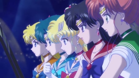 Guardian - pretty, row, anime, female, blonde, blond hair, long hair, sailor moon, group, blue hair, blond, face, nice, purple hair, line, anime girl, sailormoon, beautiful, sailor mercury, girl, blonde hair, beauty, lovely, brown hair, sweet, ir, magical girl, sailor mars, sailor jupiter, sailor venus