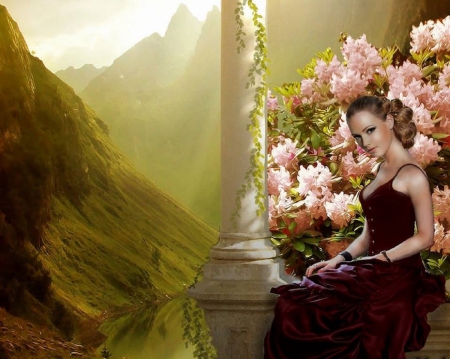 ~Beautiful Girl of Valley~ - girls, woman, photomanipulation, models, people, emotional, lovely, creative pre-made, love four seasons, digital art, weird things people wear, beautiful, green, colors, flowers