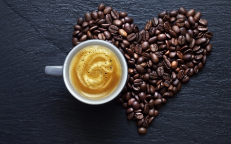 coffee love - beans, cup, coffee, heart