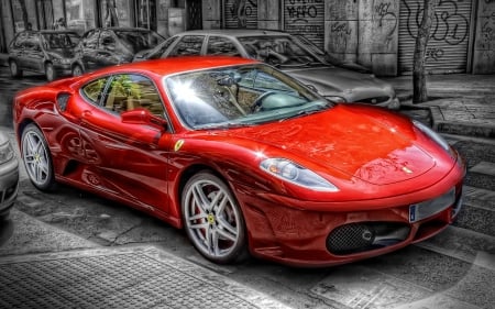 Red Ferrari in HDR - cars, ferrari, hdr, 2 colour