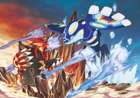 Kyogre and Groudon - pokemon, kyogre, anime, ruby and sapphire game, groudon