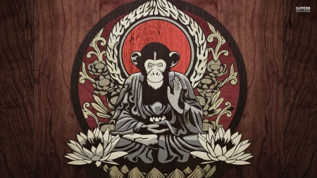 Meditating - wooden, monkey, cool, peace