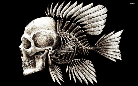 Disturbing - skull, body, fish, skelton, human