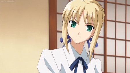 Saber - nice, saber, beauty, female, blond, anime girl, blond hair, pretty, anime, blouse, cute, girl, adorable, shirt, long hair, lovely, fate stay night, cg, hd, kawaii, beautiful, sweet, green hair, dress, blonde