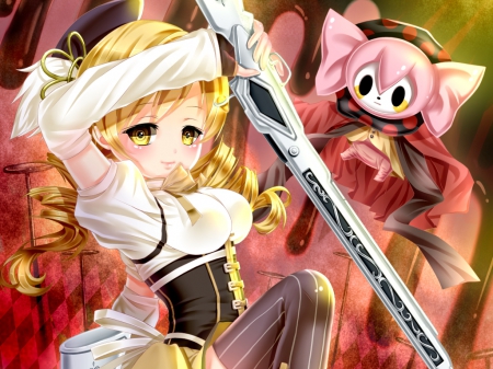 Mami - nice, gun, mahou shoujo madoka magica, beauty, mami, female, hot, blond, anime girl, blond hair, pretty, blonde hair, anime, mami tomoe, tomoe, cute, sexy, adorable, girl, magical girl, long hair, madoka magica, lovely, cg, hd, kawaii, beautiful, mahou shoujo, sweet, blonde