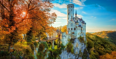 Nature - sky, trees, blue, castle