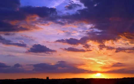 Beautiful sky at sunset - beautiful, blue, sunsets, sky, dusk, clouds, orange, weather, nature