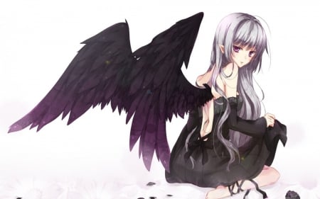 Black Angel - pretty, orginal, girl, angel, long hair, dark, fantasy, wings, art