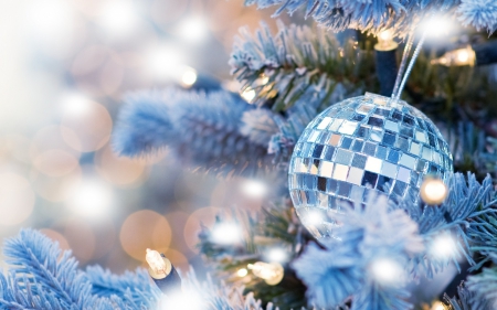 Blue Christmas - christmas, globe, bokeh, decoration, blue, ball, lights