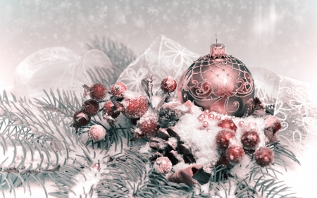 Happy New Year! - globe, decoration, ball, snow, pink, christmas, white, craciun, new year