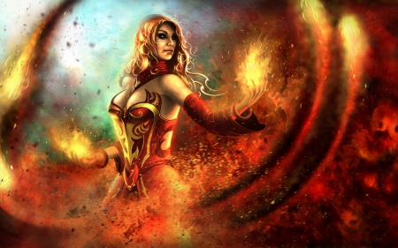 Lina - game, girl, dota, art, fire, fantasy, lina, the slayer, orange, woman