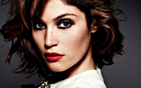 Gemma Arterton - face, red, portrait, actress, gemma arterton, girl, woman