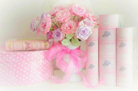 â™¥Romantic Pastelâ™¥ - roses, still life, pretty, softness beauty, holiday, love, lovely, love four seasons, valentines, romantic, beautiful, pink, pastel, books, sweet, flowers, colors, beloved valentines