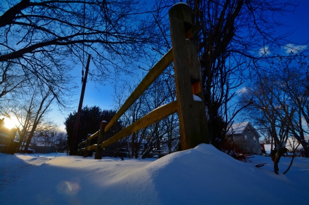 Cold winter evening - winter photography, cold winter evening, winter scene, cold winter, winter fence