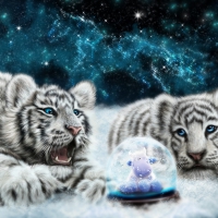 Winter fantasy with tiger cubs