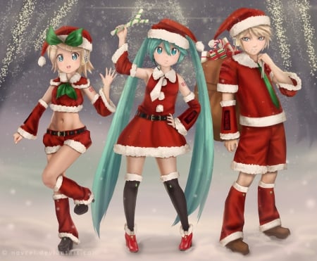 Merry Christmas! - hat, anime, vocaloid, blue, girl, hatsune miku, christmas, boy, manga, craciun, red, novcel